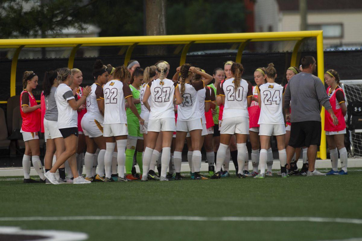 The women's soccer team in a game last season. Photo/ Jaryd Leady.