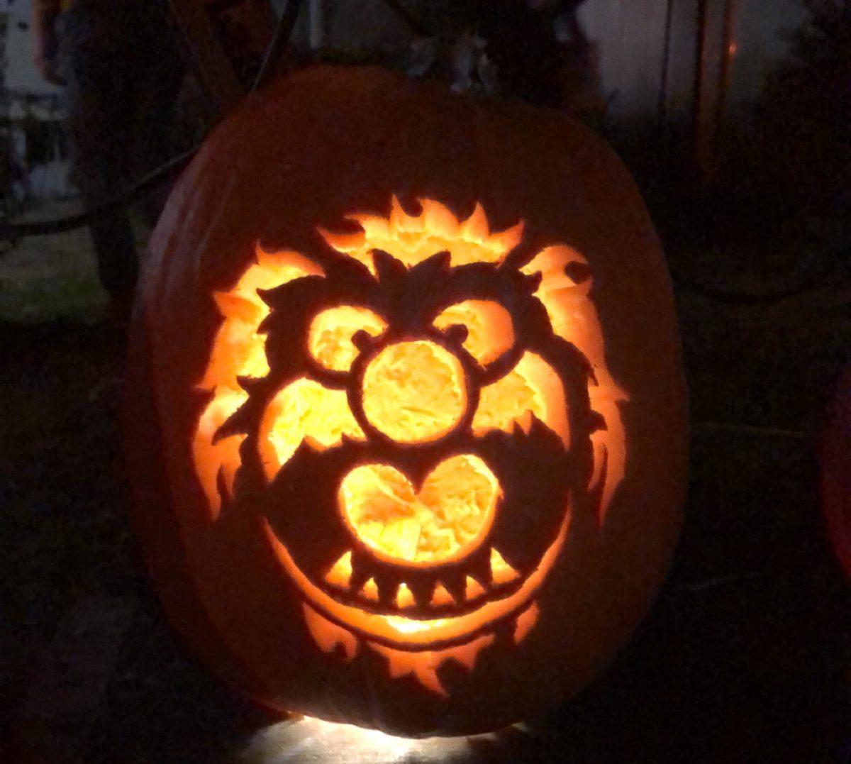 This pumpkin was carved with the image of Animal from the Muppets. Carving pumpkins is one of the popular Halloween activities in which many people partake. - Features Editor / Kalie VanDewater