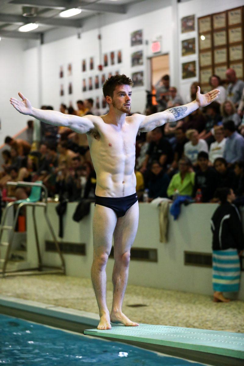 Diver Chad Shire prepares for dive. Photo / Rowan Athletics.  