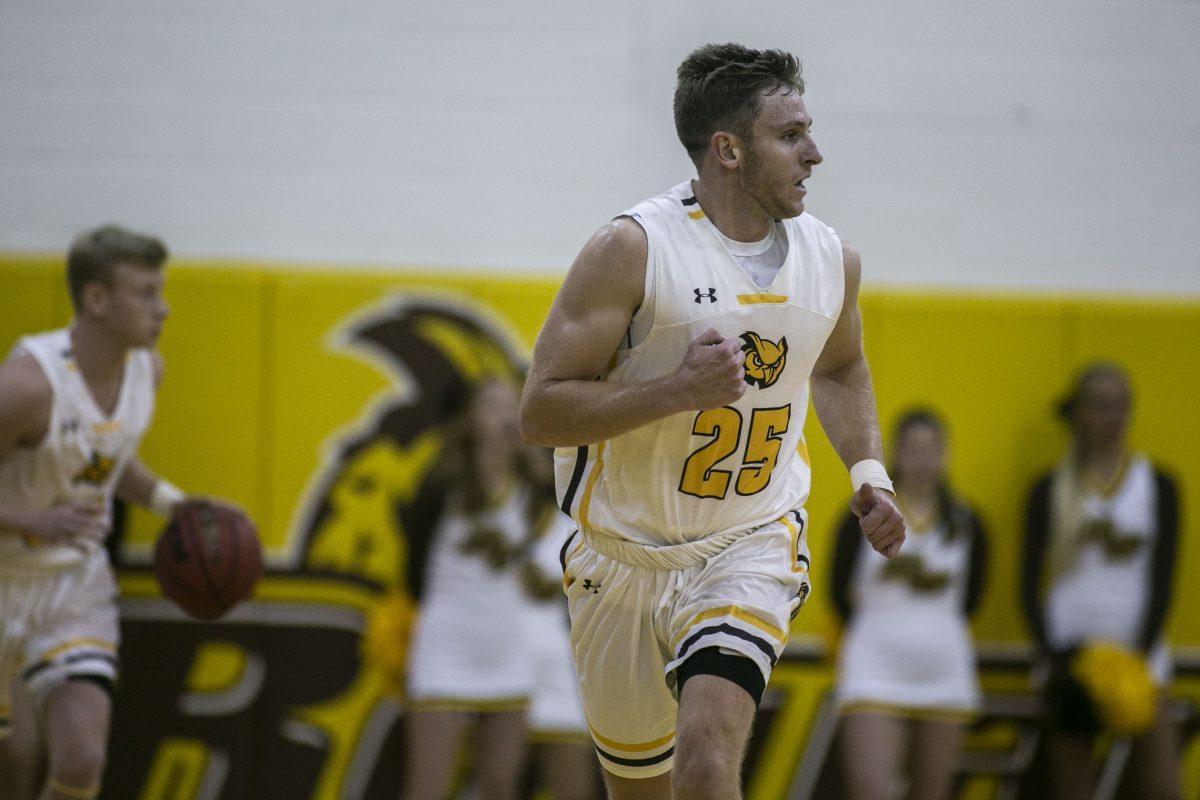 Austin Kearney runs up the floor in a game earlier this season. Kearney notched a 19 point double-double against Montclair State on Saturday Feb. 8, 2020. Miguel Martinez/ Editor in Chief.