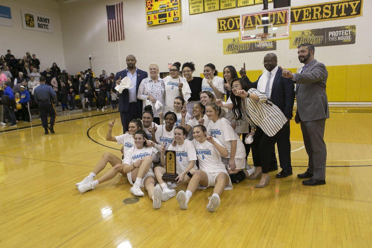 Women’s Basketball poses with championship trophy after winning NJAC.  They defeated  Montclair State 64-54. Friday, February 28, 2020. - Editor-In-Chief / Miguel Martinez 