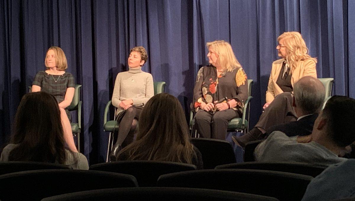 Women in Sports Leadership (left to right) Aileen Dagrosa, Cynthia Weiss, Molly Arbogast and Bonnie Clark spoke at Pizza with the Pros on Feb. 3, 2020. Brianna Mac Kay/ Assistant Sports Editor.