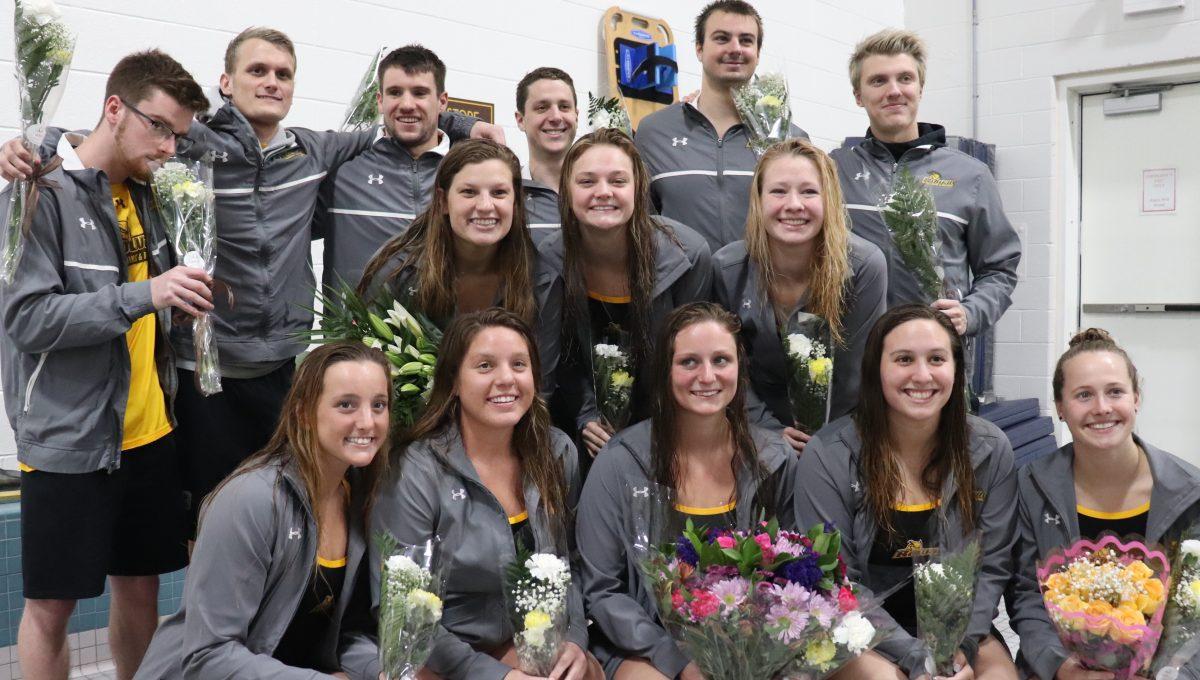 The Rowan swimmers were presented with flowers on Senior Night against USMMA. Feb. 1, 2020. Dyone Payne/ Multimedia Editor.