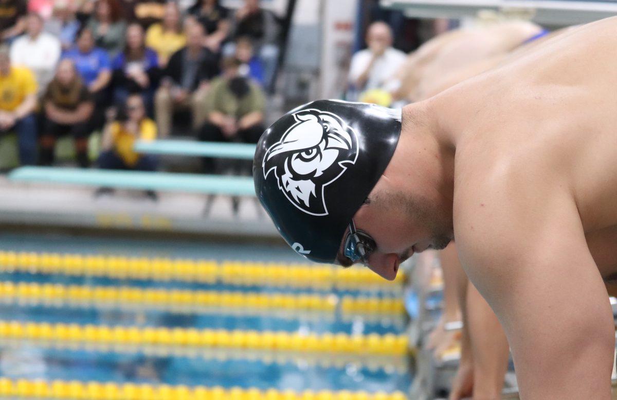 Matt Schillaci on the block before an event against USMMA on Feb. 1, 2020. Dyone Payne/ Multimedia Editor.