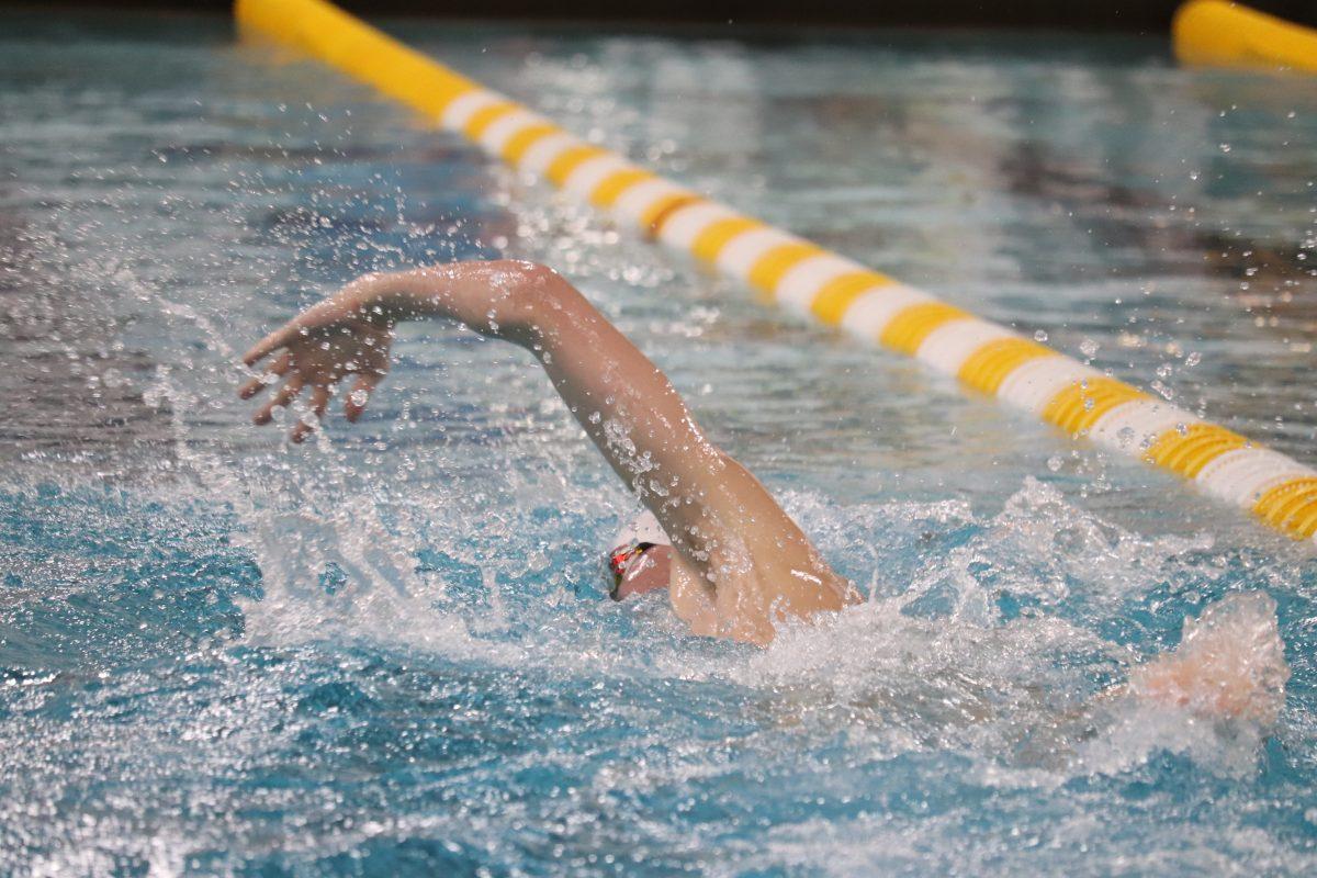 A swimmer during the team's meet against USMMA. Saturday, Feb. 1, 2020. - Staff Photographer / Dyone Payne.