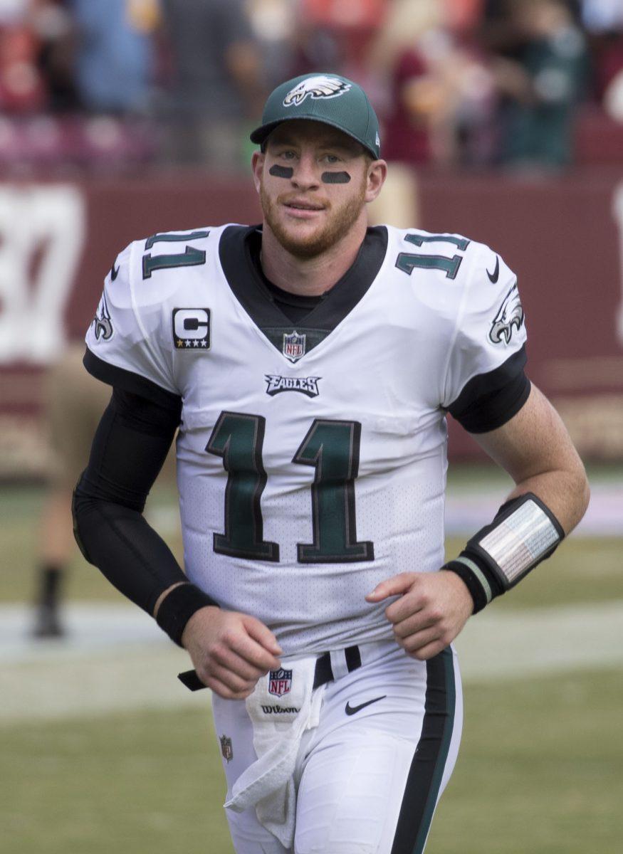 Philadelphia Eagles' QB Carson Wentz before a game. Wentz and the Eagles lost a close game to the Baltimore Ravens 30-28 this past Sunday. Photo / flickr user Keith Allison  