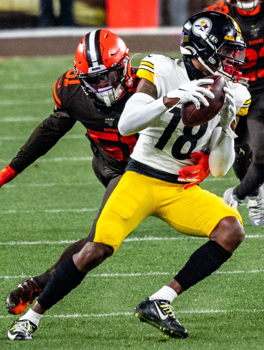 The Pittsburgh Steelers wide receiver Diontae Johnson during a game. The Steelers are currently the only undefeated team left this season. Photo / flickr user Eric Drost. 