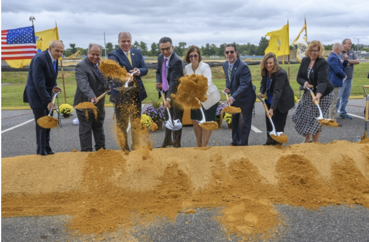 Rowan University, RowanSOM, and Rowan College of South Jersey leadership, along with members of the Gloucester County Board of Chosen Freeholders and NJ Senate President Steve Sweeney (third from left), celebrate the proposed expansion of the medical school with a ceremonial groundbreaking on Friday, Sept. 13. - Photo Via Rowan University School of Osteopathic Medicine 