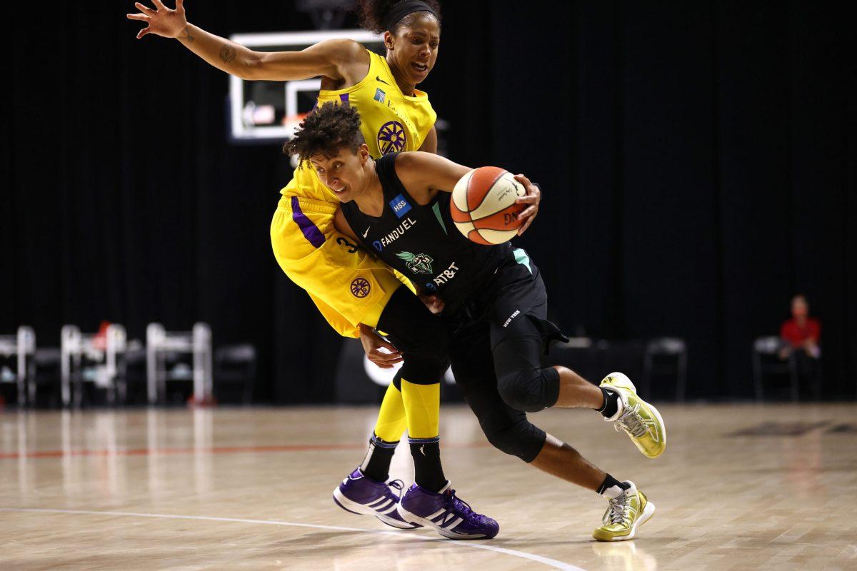 Layshia Clarendon plays a game against the Los Angeles Sparks. Clarendon was the featured guest at "An Evening with Layshia Clarendon." - Photo Courtesy of the New York Liberty 