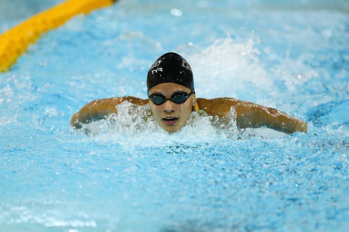 Veronica Alferez swimming at a meet during her time at Rowan. Alferez is currently a senior and will not be able to compete in her final season due to winter sports being canceled. - Photo / Rowan Athletics 