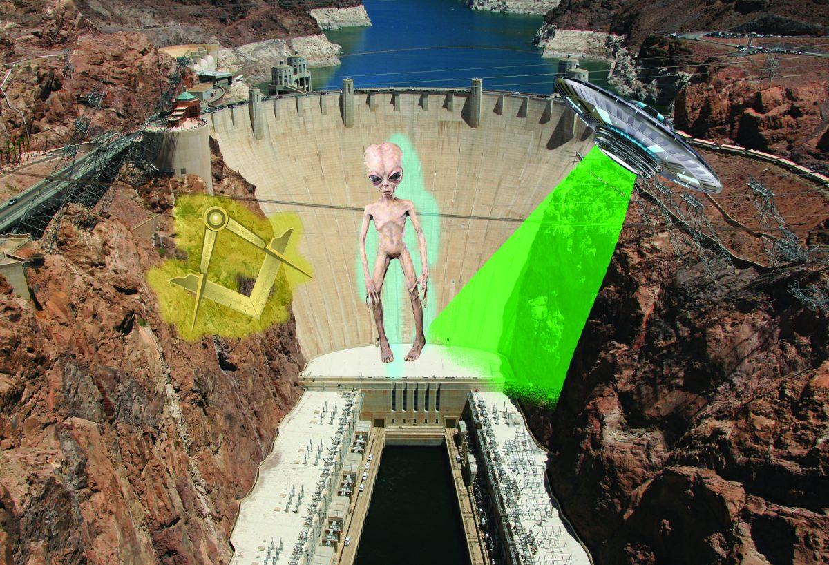 Are there aliens under the Hoover Dam? You decide. - Images from Wikimedia Commons, edited by Managing Editor / Tara Lonsdorf