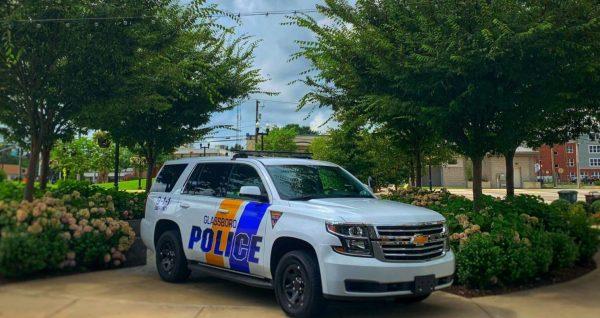 A Glassboro police vehicle sits in Town Square. (Photo via Glassboro Police Department website)