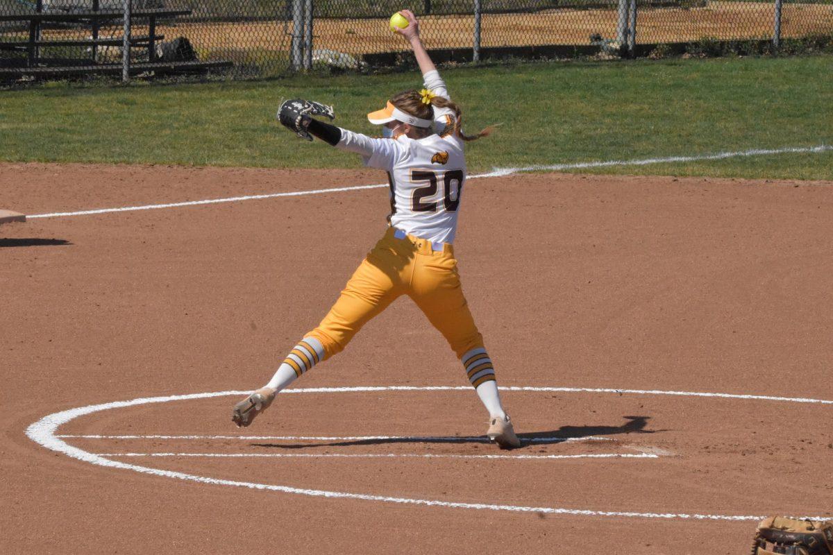 Emily August pitches during Rowan's doubleheader against Stockton University on March 27. August pitched in both games, where she didn't allow any hits and struck out nine batters. - Staff Photographer / Nicholas Feldman