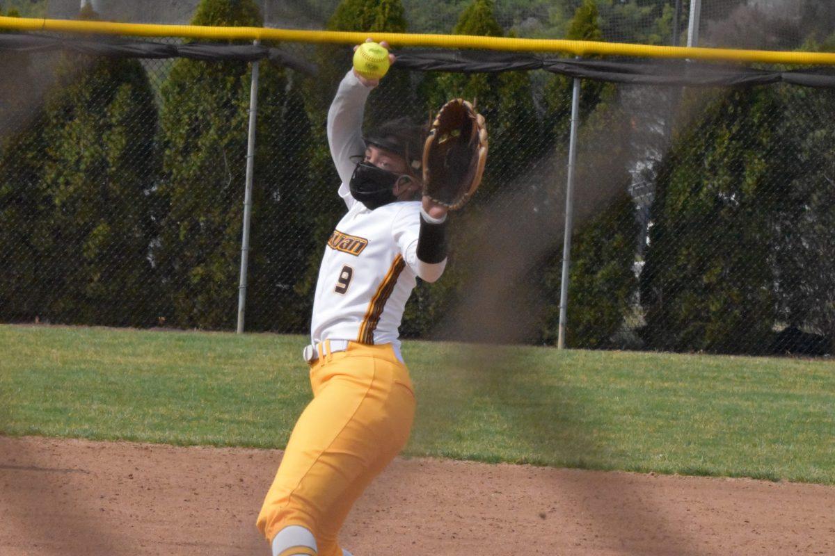 Pitcher Alexa Saccomanno pitches during Rowan's doubleheader against Stockton University on March 27. Saccomanno came in relief both games, not allowing any runs and only one hit. - Staff Photographer / Nicholas Feldman