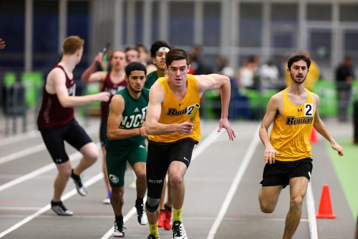 Hunter Barbieri running a relay during the indoor season. Barbieri was a part of the 4x400 team that took first place at the Bill Butler Invitational. - Photo / Rowan Athletics 