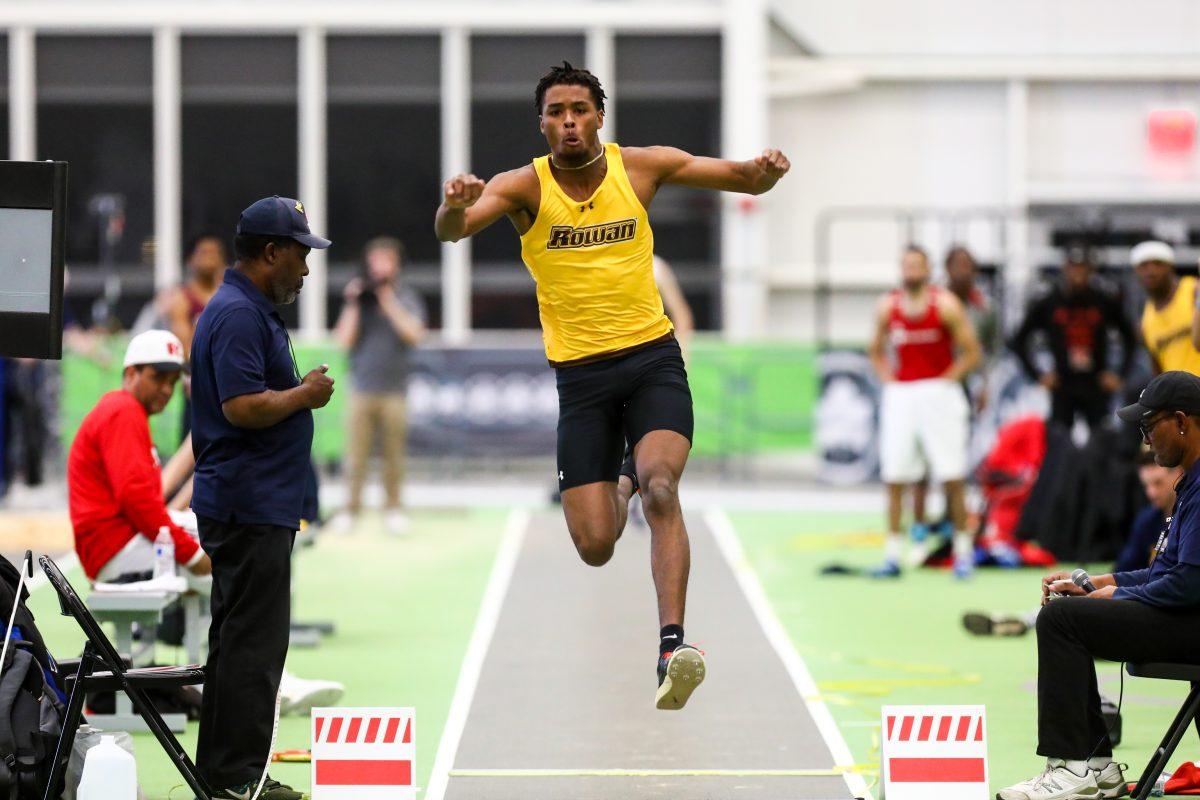 Rowan men’s track and field’s Ahmir Johnson (pictured) broke the school record in the triple jump this past weekend. - Photo / Rowan Athletics 