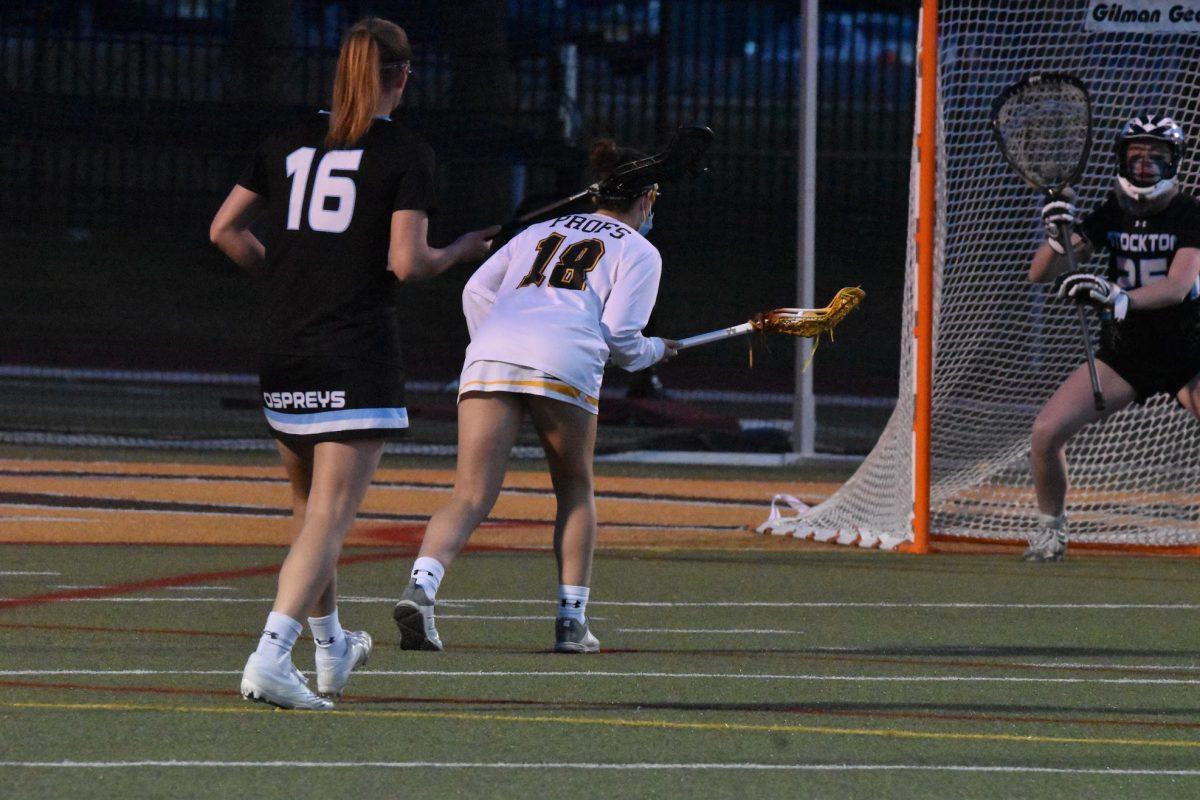 Sophomore Erin Renshaw setting up before a goal attempt against Stockton on March 30. Renshaw scored her first career goal against Kean earlier that month. - Staff Photographer / Nicholas Feldman