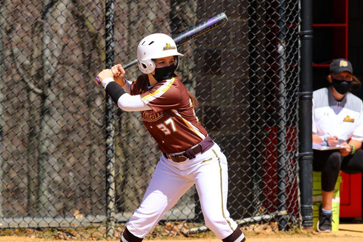 Rowan softball's Payton MacNair is up to bat. MacNair was named NJAC Rookie of the Week once again after recording eight hits last week. - Photo / Rowan Athletics 