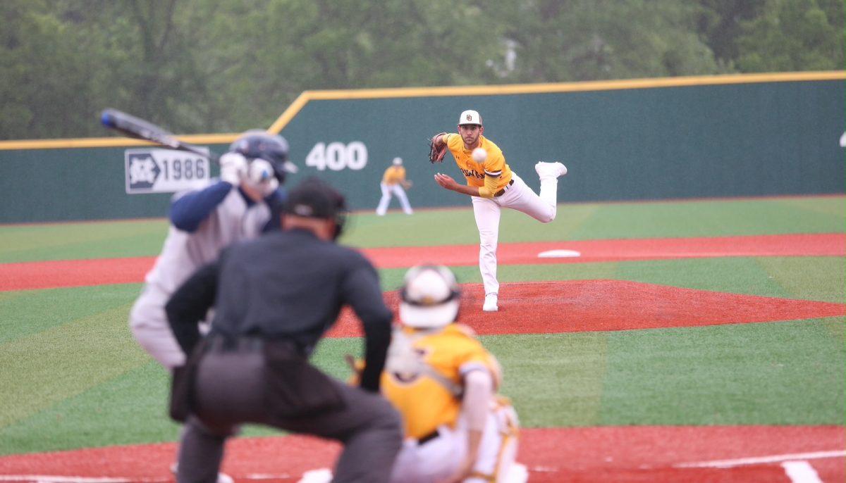 Rowan pitcher Eli Atiya throwing a pitch against Marietta College during the NCAA Regionals. Atiya had six strikeouts in the lose against SUNY Cortland in the NCAA World Series. Saturday, May 29, 2021. - Photo Credit / Rebecca Wheeler