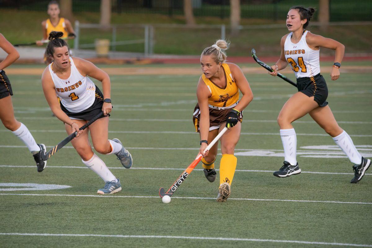 Rowan's Kristiina Castagnola moving the ball up the field during the game against Ursinus College last Thursday. Castagnola has scored four goals this season so far. - Multimedia Editor / Nick Feldman