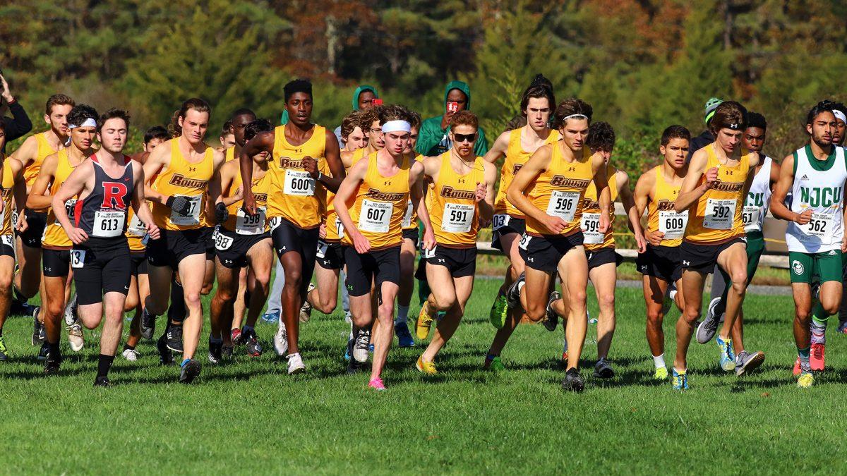 Rowan men's cross country team at the start of a race. Rowan finished second in the Salisbury Fall Classic this past weekend.  - Photo / Rowan Athletics