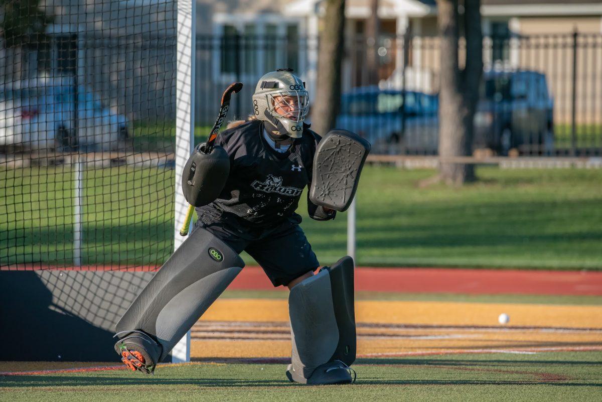 Rowan's Abby Hainsworth in goal earlier this season. Hainsworth would be named NFHCA National Defensive Player of the Week last week. Saturday, Oct. 9, 2021. - Multimedia Editor / Nick Feldman