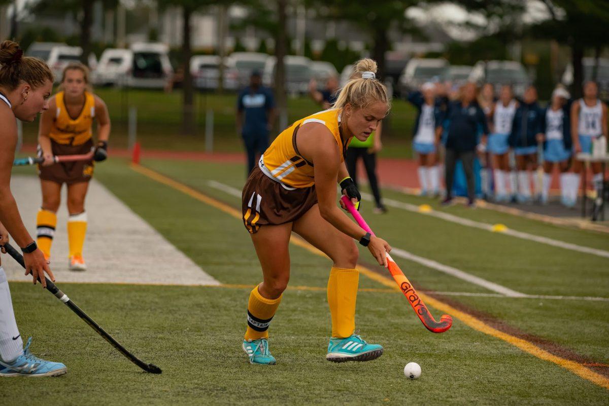 Rowan's Kristiina Castagnola bringing the ball up the field in a game earlier this season. Castagnola would earn her 100th point of her career in Rowan's 7-1 victory on Wednesday night. Saturday, Oct. 9, 2021. - Multimedia Editor / Nick Feldman