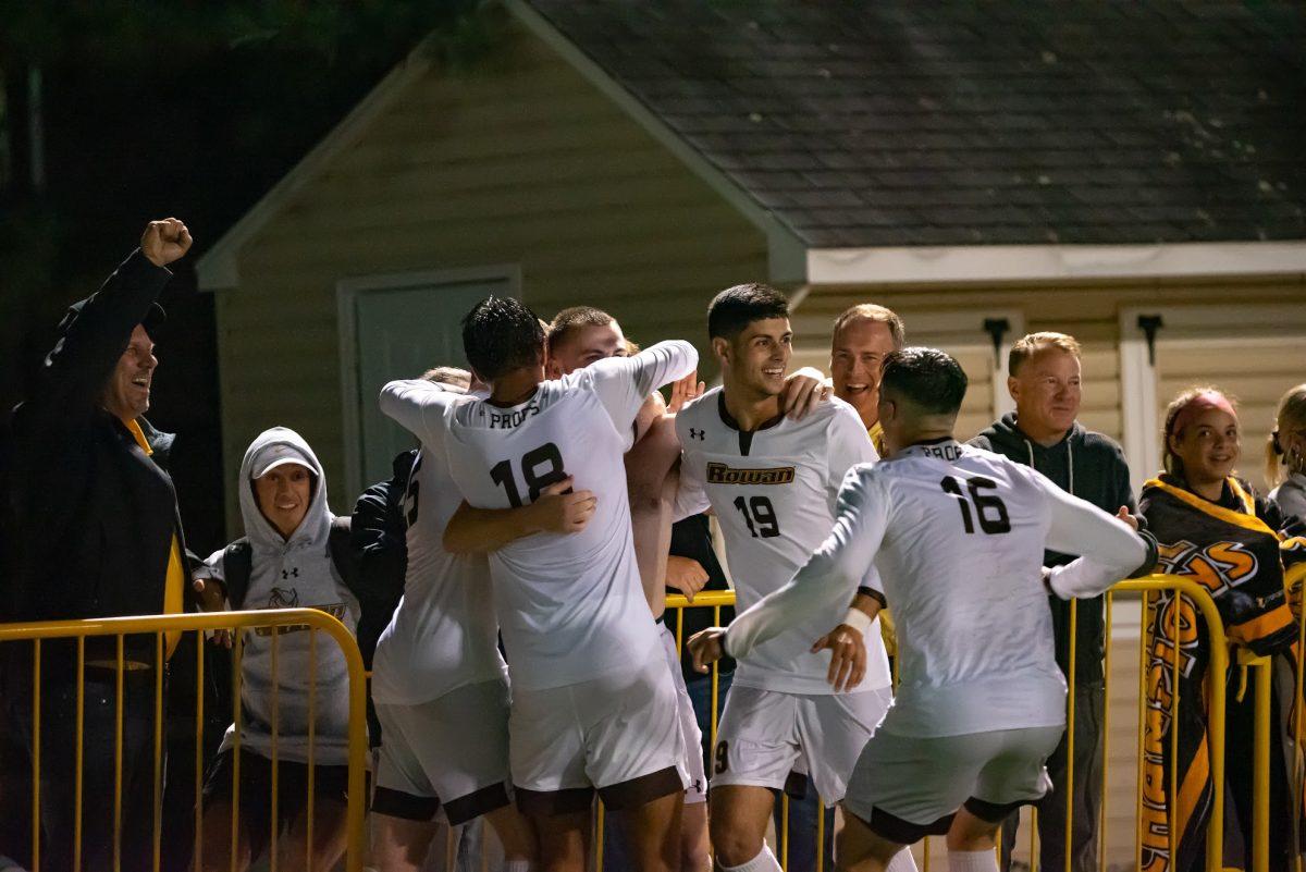 Rowan men's soccer team celebrating after their win over Stockton earlier this month. Rowan currently sits at 9-1-1 on the season. Wednesday, Oct. 13, 2021. - Multimedia Editor / Nick Feldman