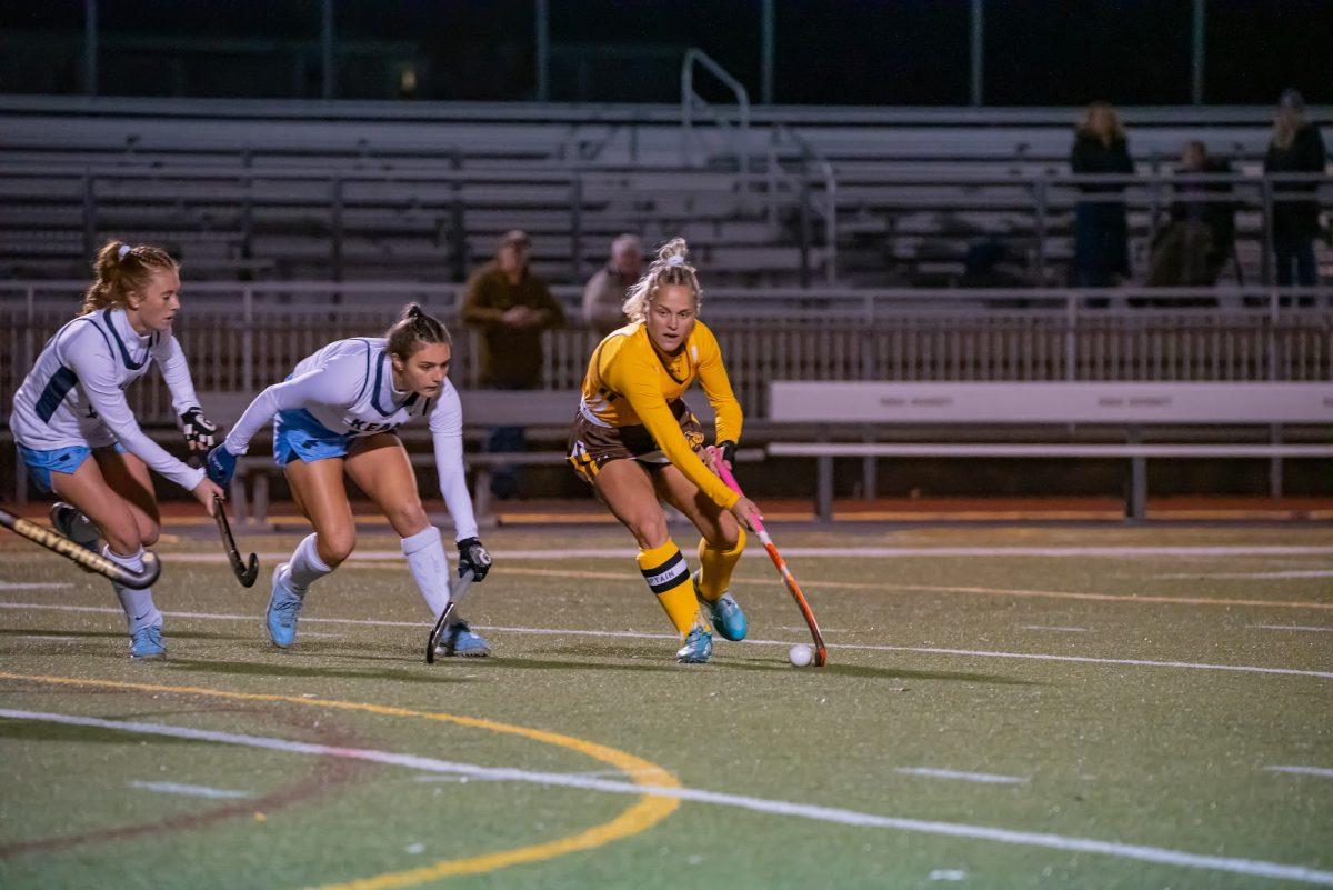 Rowan's Kristiina Castagnola going around two Kean defenders during the NJAC Championship game. Castagnola would score the game-winning goal last Saturday to win the Championship for Rowan. Saturday, Nov. 6, 2021. - Multimedia Editor / Nick Feldman