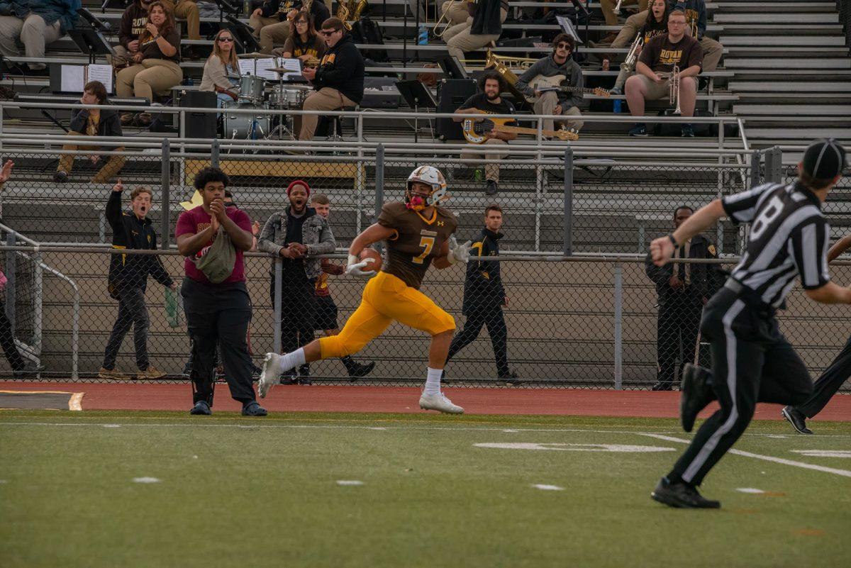 Rowan's John Maldonado running in for a touchdown earlier this season. Maldonado lead the NJAC in receiving yards this season. Saturday, Oct. 23, 2021. - Multimedia Editor / Nick Feldman