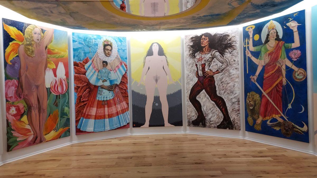 Lilith by Sylvia Sleigh; Frida Kahlo by Shirley Gorelick; God by Cynthia Mailman; Self-Portrait as Superwoman (Woman as Culture Hero) by Sharon Wybrants; Durga by Diana Kurz. / Photo via Chelsea Valcourt