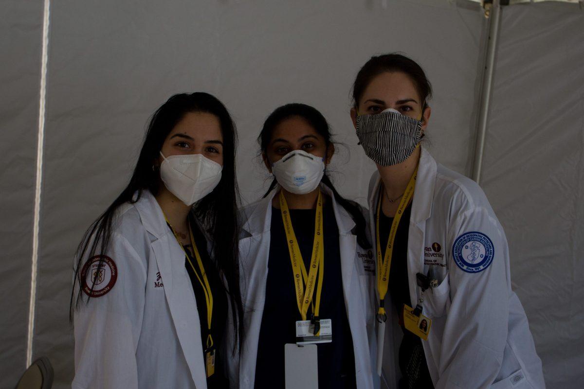 Student RowanSOM Volunteers working at the Vaccination Center. -Photo via / Multimedia Editor Alex Rossen