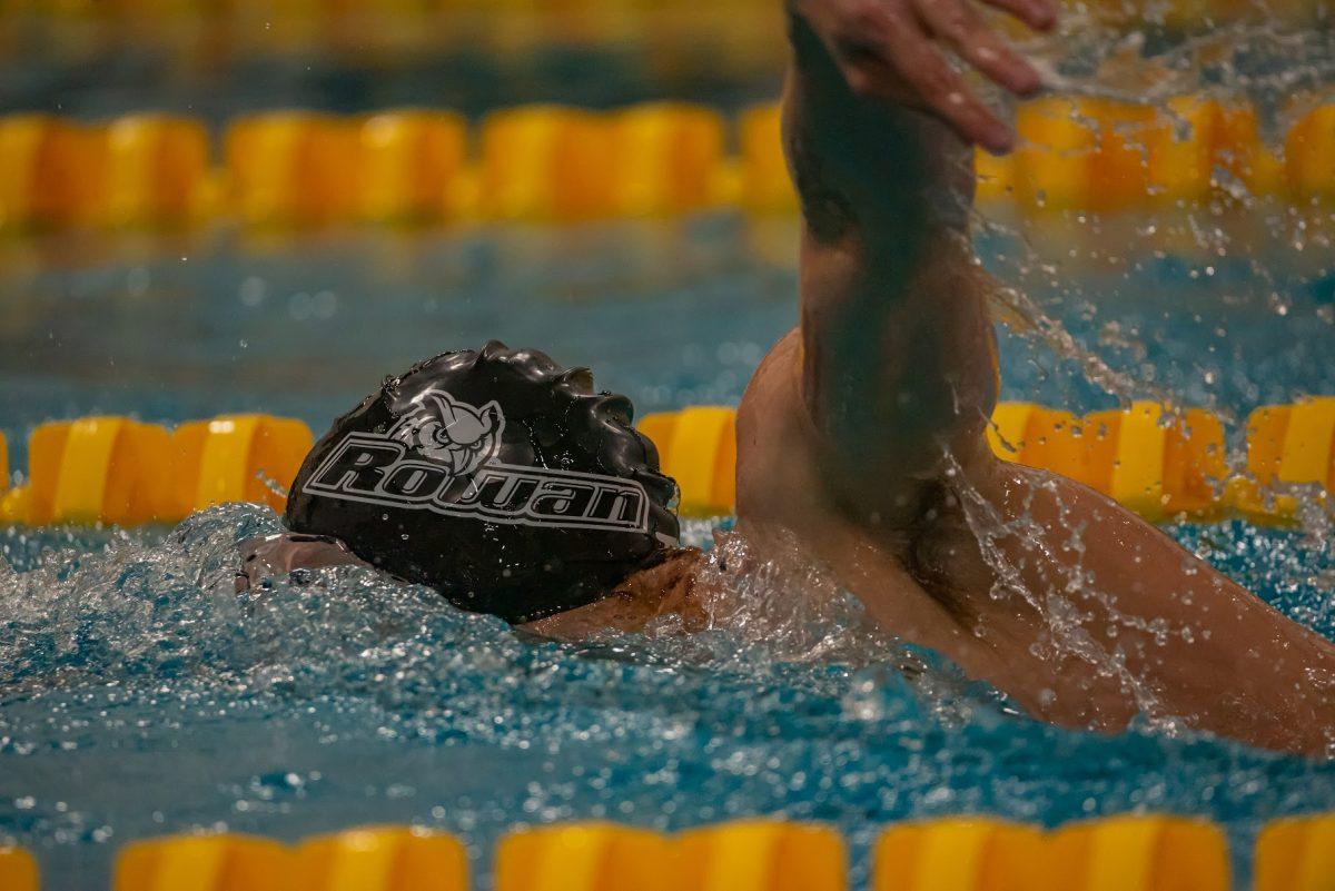 A Rowan swimmer during a meet earlier this season. Rowan Swimming has two meets this weekend. Saturday, Oct. 23, 2021. - Multimedia Editor / Nick Feldman