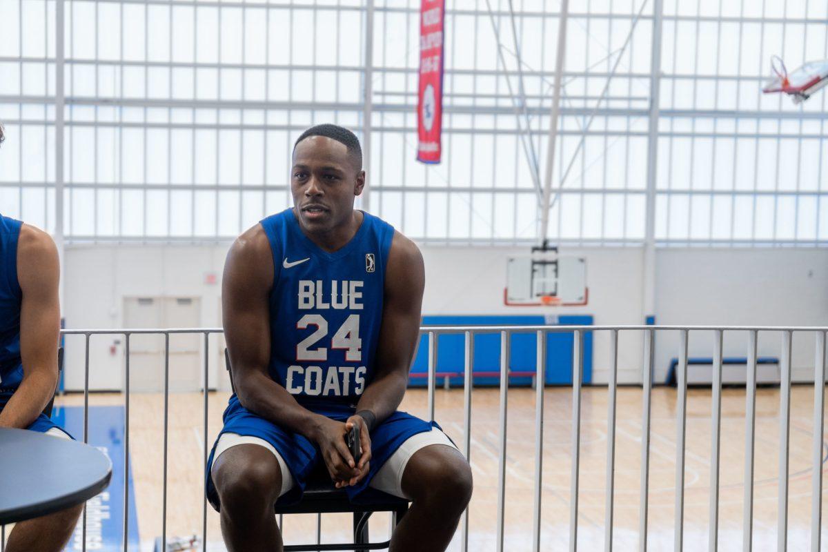 Blue Coat Jared Brownridge during Media Day earlier this week. Brownridge is one of the two current roster players who have played at Chase Fieldhouse as a Blue Coat before. Thursday, Nov. 4, 2021. - Staff Photographer / Joey Nicolo