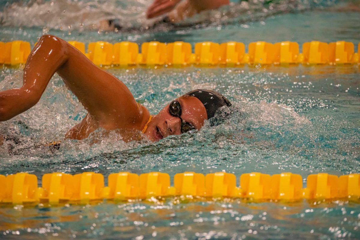 Rowan's Veronica Alferez during a meet earlier this season. Rowan women's swimming & diving would go 1-0-1 in meets this past weekend. Saturday, Oct. 23, 2021. - Multimedia Editor / Nick Feldman