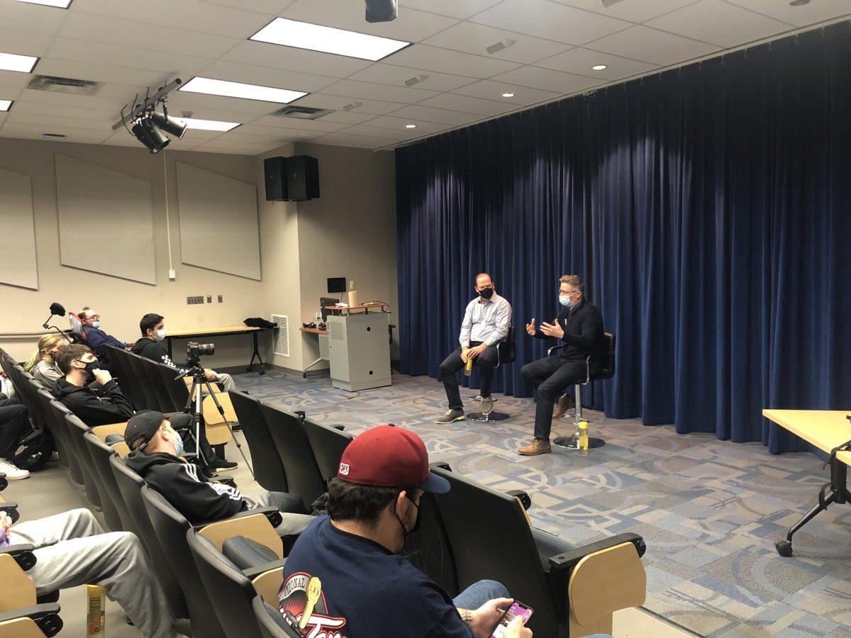 Dave Raymond, the original Phillie Phanatic, discussed branding and marketing during the final Pizza With the Pros on Monday, Dec. 6, 2021 - Photo via @RowanSportsCAM on Twitter.com