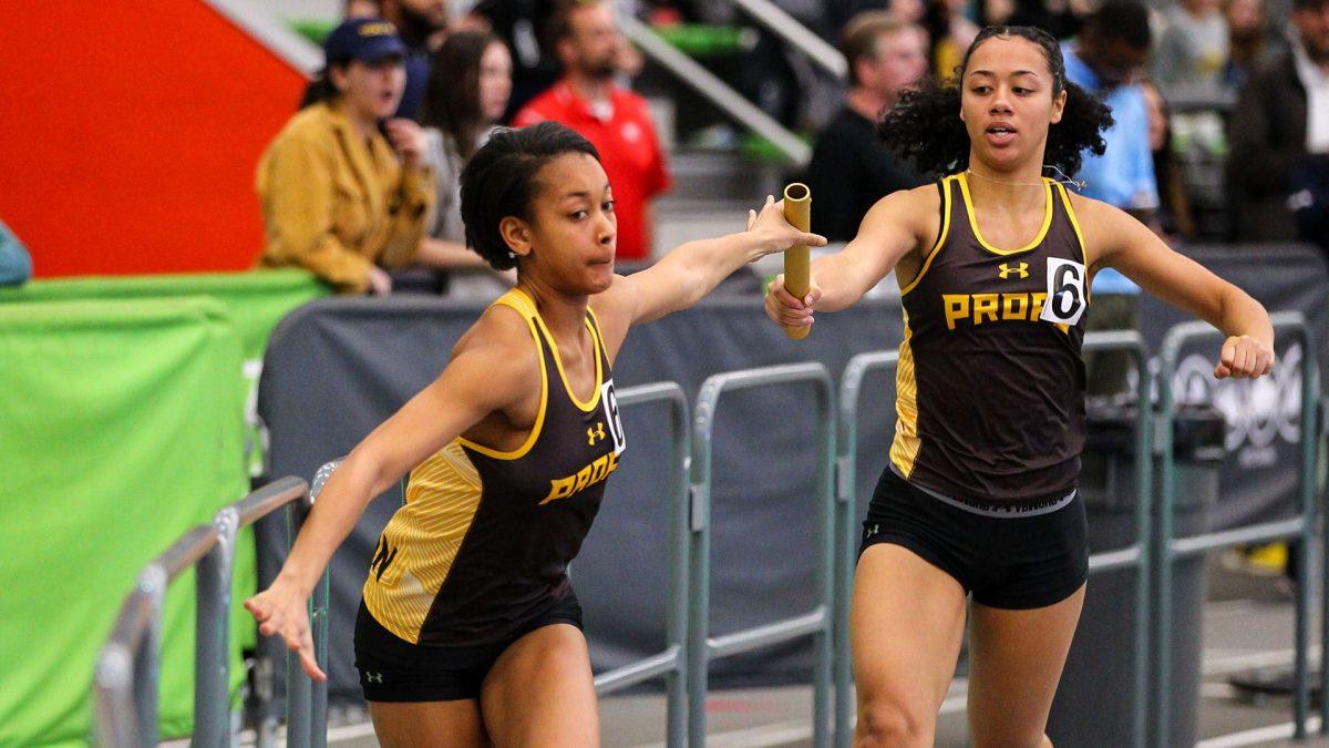 Rowan's Myiah Sturdivant and Kierston Johnson running at an indoor meet in an earlier season. Johnson and Sturdivant will be apart of the 2021-2022 indoor season. - Photo / Rowan Athletics  