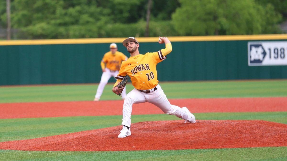 Eli Atiya throwing a pitch. Atiya has been named on of Rowan baseball's captains this season. Photo / Rebecca Wheeler via Rowan Athletics 