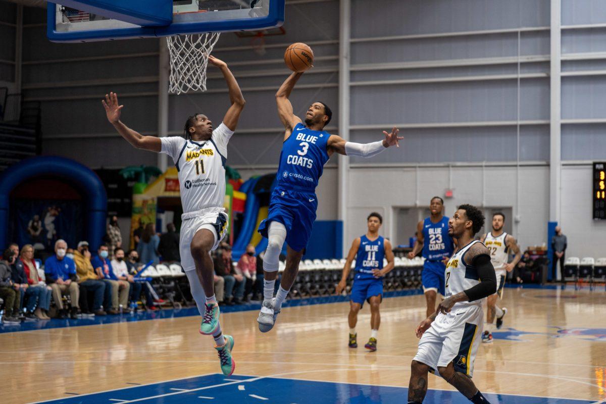 Shaq Harrison jumping up for a dunk earlier this season. In Sunday afternoon's lost to the Celtics, Harrison put up 24 points, going 4-8 from three-point range. Thursday, Feb. 24. - Staff Photographer / Joey Nicolo