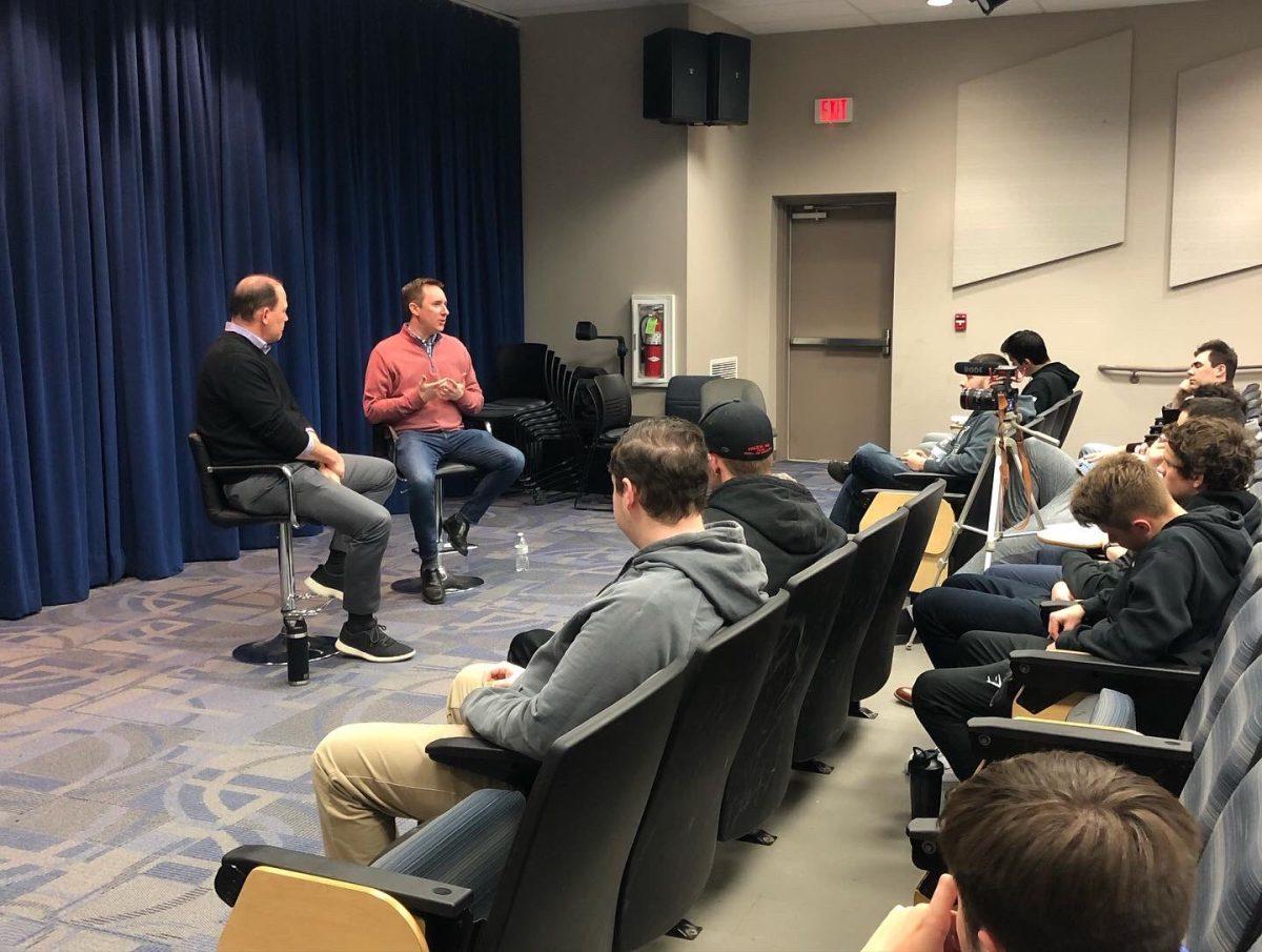 Philadelphia radio sports personality Joe DaCamara spoke with students about the competitiveness of the sports industry during 