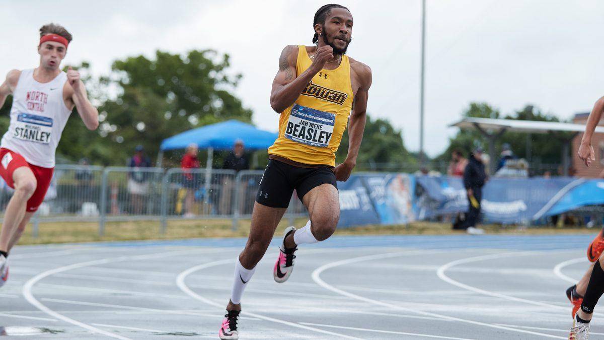 Jah'mere Beasley during a race. Beasley is currently in third season running track for Rowan.  - Photo / Brian Westerholt via Sports On Film courtesy of Rowan Athletics