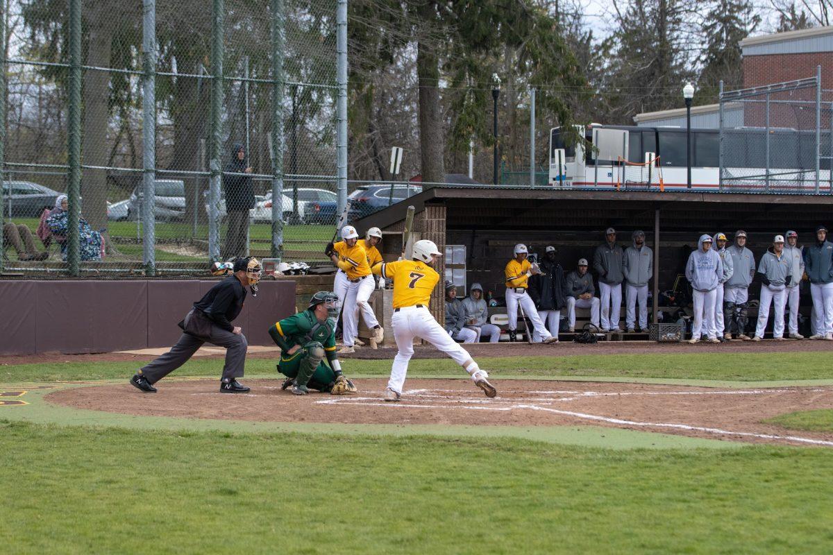 Anthony Schooley up to bat against NJCU. When facing Penn State Abington, he recorded one hit and one RBI. Sunday, April 10, 2022. - Multimedia Editor / Lee Kotzen 