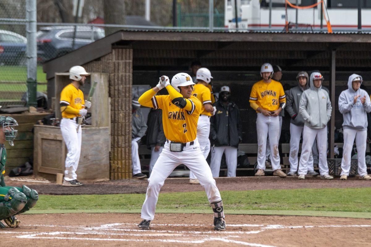 Ryan Mostrangeli up to bat earlier this season. Against Rutgers-Camden on Friday, he recorded two hits, one run, and three RBIs. Sunday, April 10, 2022. - Multimedia Editor / Lee Kotzen