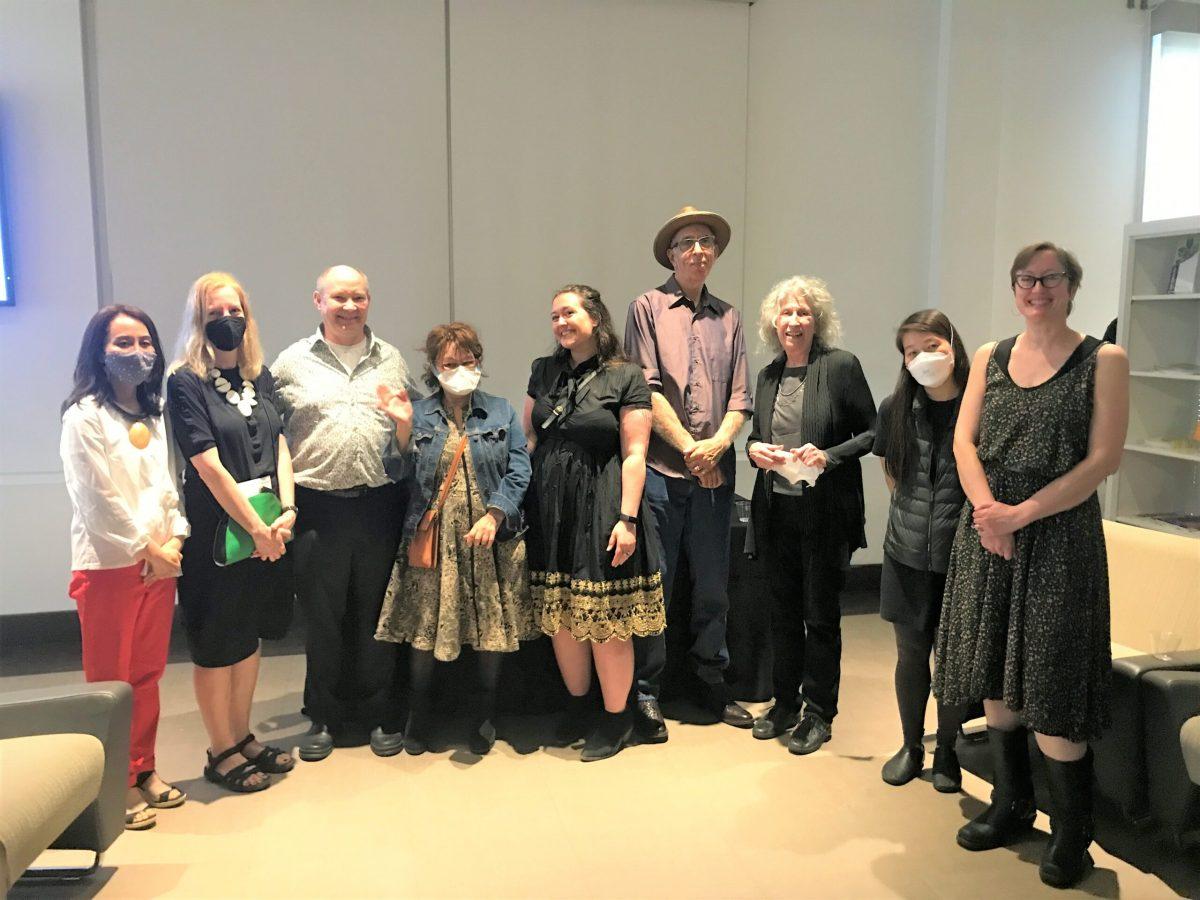 Pictured from left to right: Mi-Kyoung Lee, Anonda Bell, Fritz Dietel, Michelle Marcuse, Darla Jackson, Steven Donagen, Linda Brenner, Rachel Eng, and Joanna Platt. / Photo via Mary Salvante