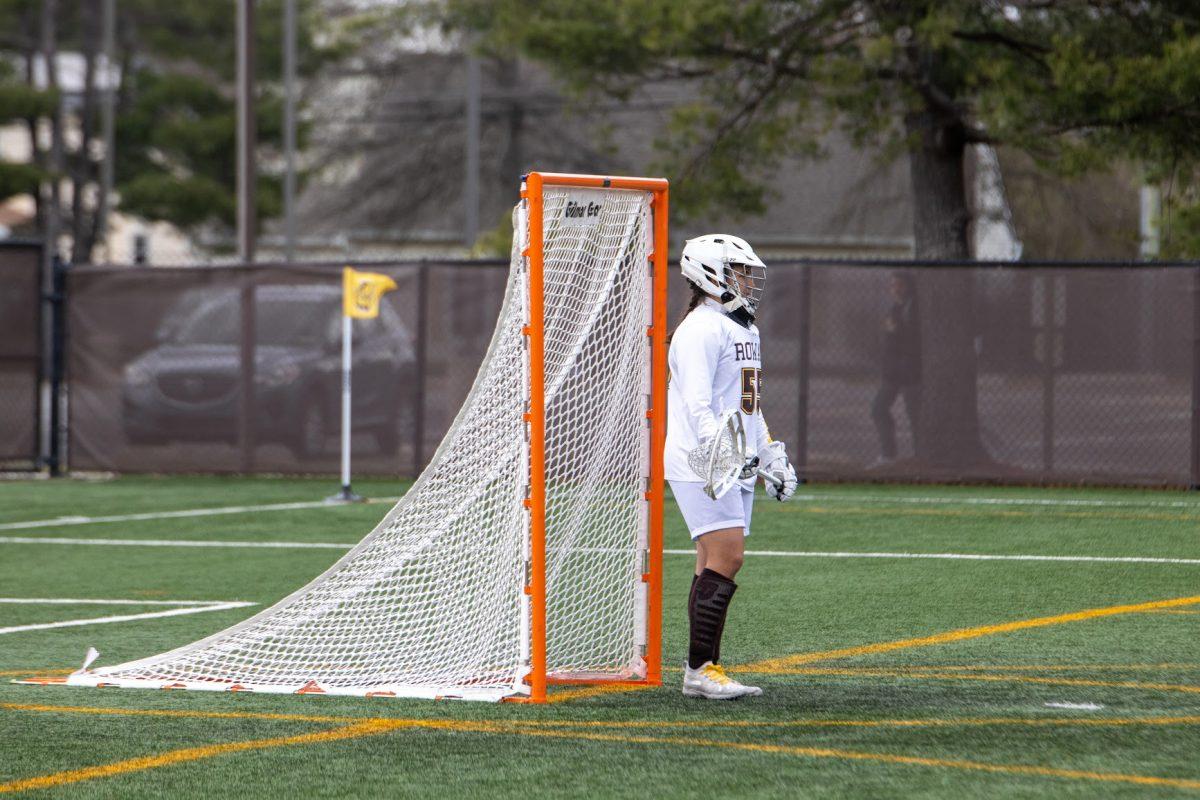 Mel Rodgers in goal in a game earlier this season. Rodgers and fellow goalie Reilly Shaup have averaged 9.30 saves per game this season. Saturday, March 26, 2022.  - Multimedia Editor / Lee Kotzen