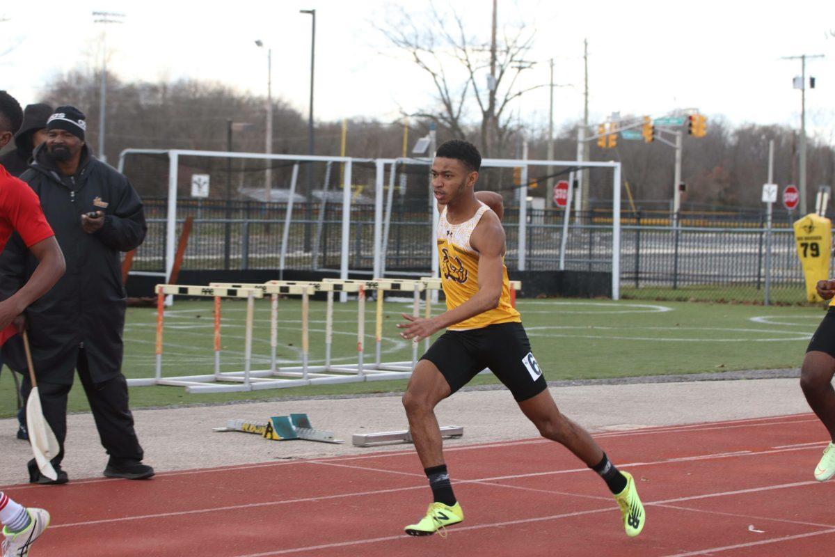 Amara Conte during the 4x400 race earlier this season. Conte is apart of the 4x400 team that currently holds the top time in Division III. Saturday, March 26, 2022. - Multimedia Editor / Lee Kotzen