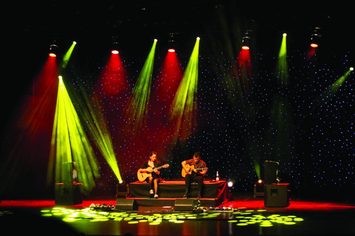 Rodrigo y Gabriela perform in Pfleeger Concert Hall. / Photo via Sam Laflamme