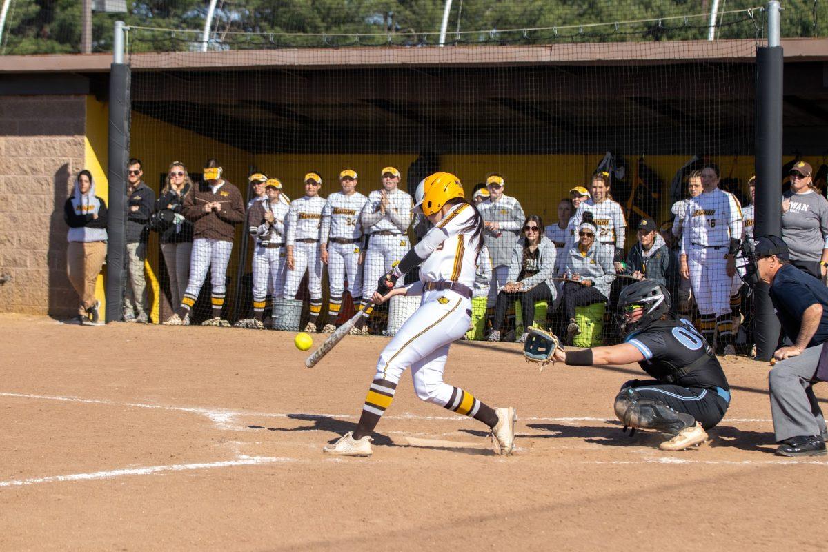 Grace Shukaitis making contact during an at-bat. Shukaitis is currently bats in the ninth spot in the Profs' starting lineup. Wednesday, April 20, 2022 - Multimedia Editor / Lee Kotzen