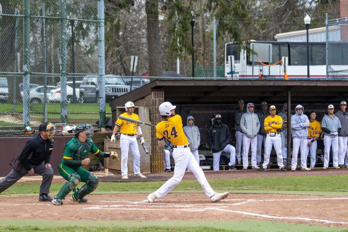 Ryan Murphy at the end of his swinging motion earlier this season. Despite the loss on Tuesday, Murphy went 5-6 at the plate. Sunday, April 10, 2022. - Multimedia Editor / Lee Kotzen