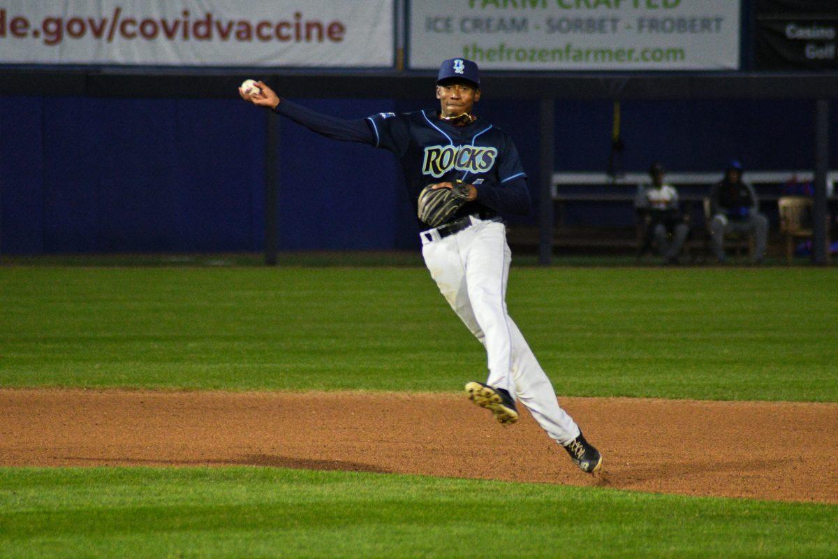 Darren Baker fielding the ball earlier this season. Baker had one error and multiple mistakes on the field in their loss against the Jersey Shore BlueClaws. Saturday, April 23, 2022. - Staff Photographer / Tyrese Williams